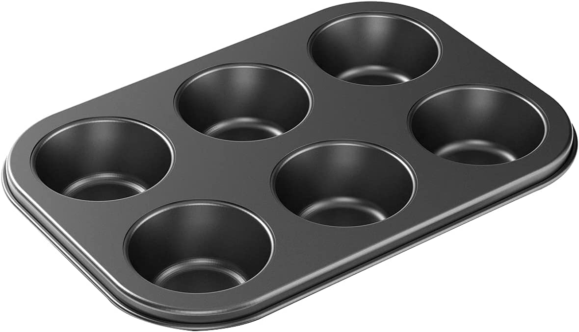 PREMVATI 1 Piece Nonstick Muffin Pan, Carbon Steel Cupcake Pan, 6 Cup, Easy to Clean and Perfect for Making Muffins or Cupcakes, 26 X 18 X 2 cm, Black - (Pack- 1)