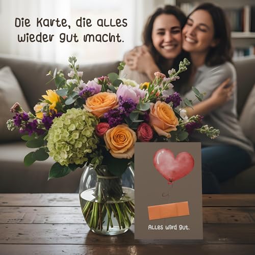 Creatastic - Gute Besserung Karte, süße DIN A6 - Alles wird gut - Genesungskarte mit echtem Pflaster und Kraftpapier Kuvert, auch als Liebeskummer Aufmunterung Geschenke Idee geeignet