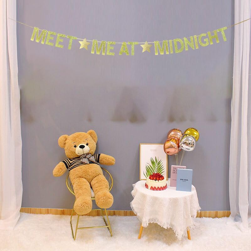 Miniatura 5 de JENSENLIN Cartel colgante con texto en inglés "Meet Me At Midnight", fiesta de medianoche, decoración de medianoche, cumpleaños, despedida de