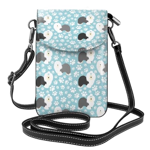 Sac téléphone portable femme motif chien bobtail pour balades et sorties