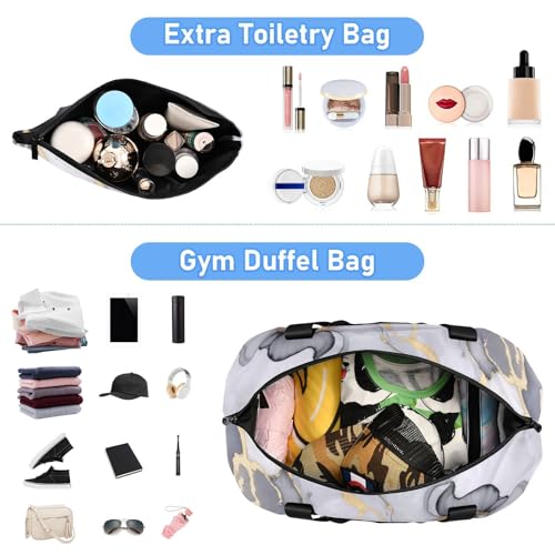 Gray Gold Black Marble Gym Bag for Women Sport Travel Duffel Bag Shoulder Weekender Overnight Bags with Wet Pocket & Shoe Compartment4