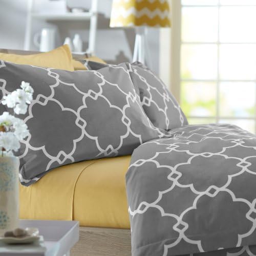 Amazon Brand – Pinzon 300-Thread-Count Lattice Duvet Cover Set - Full/Queen, Platinum