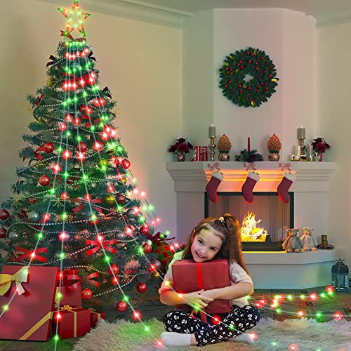 Christmas Outdoor Decoration Star String Lights,344 Leds 11.5 Ft Outside Ip65 Waterproof String Lights With Star Topper, 8 Lighting Modes Outside String Leather Rope Lights For Tree Decor,Holiday #TOP1