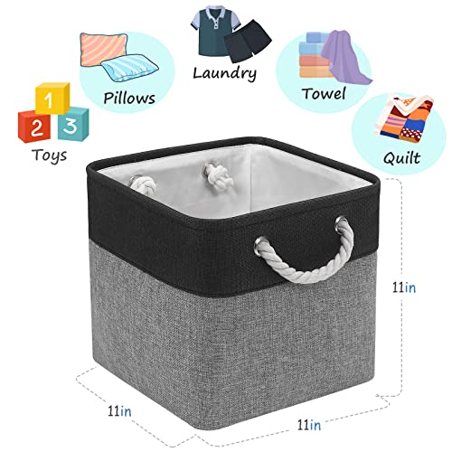Finishingbo Fabric Cubes Storage Basket, 6 Pack 11X11 In With Handles Foldable Cube Storage Bins, For Shelves, Home, Office, Nursery Organizers (Black/ Gray) #TOP1