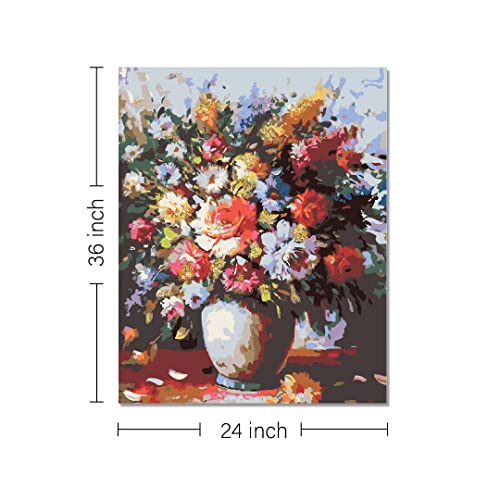Image of RANGOLI 100% Cotton Stretched Canvas Painting 400 GSM, Framed Flower Vase Abstract Wall Art for Living Room, 3D Paintings for Wall Decor (24 x 36 Inch With Frame)