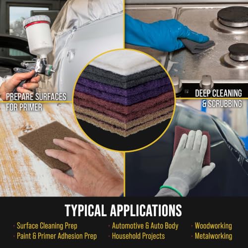 Image of Dura-Gold Premium 6 inch x 9 inch 10 Scuff Pad Variety Pack, 2 Each Maroon, Gray, Gold, Purple and White - Scuffing, Scouring, Sanding, Cleaning, Blending, Paint Surface Prep Adhesion - Automotive Auto Body