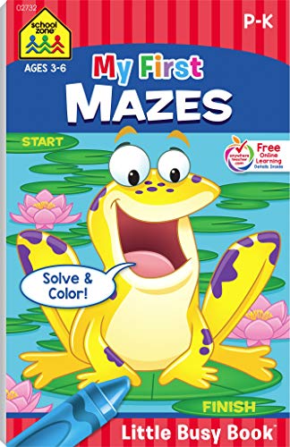 School Zone - My First Mazes Workbook - Ages 3 to 6, Preschool to Kindergarten, Activity Pad, Maze Puzzles, Coloring, and More (School Zone Little Busy Book Series)