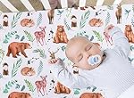 REZIPO 4 Pack Woodland Forest Animals Wood Tree Neutral Unisex Fitted Baby Crib Sheets Set for Baby Boys or Girls