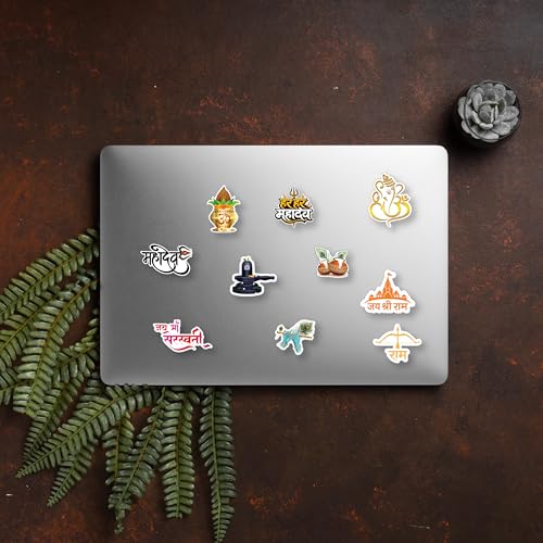 Image of D2C Hindu God Stickers Pack Waterproof Vinyl Decals for Bike Car Laptop Mobile | Mahakal Shiva Ram Krishna Hanuman Om Sanatan Dharma Sticker (Pack of 30) (Pack of 10)