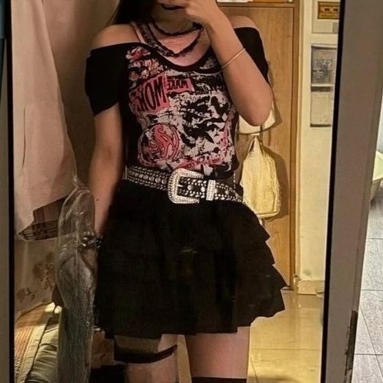 Image of Kawaii Cutecore Harajuku Y2k 2000s Tops Summer Preppy Aesthetic Alt Goth Emo Short Sleeve Graphic Tees