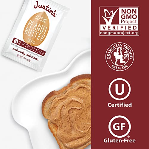 Image of JUSTIN'S Classic Gluten-Free Peanut Butter Spread Squeeze Packs, 1.15 Ounce (60 Pack)