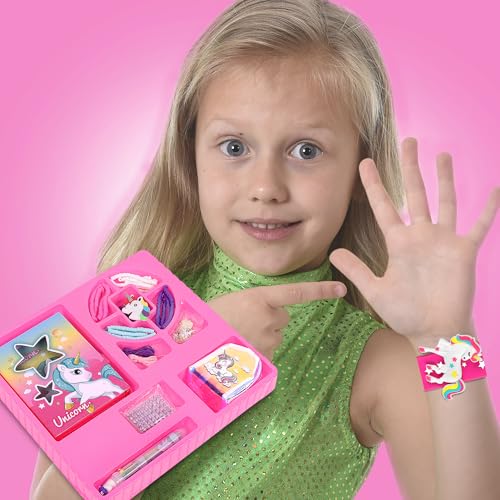 Image of FLO Unicorn Glam Craft Set- 1500+ Pcs Jewelry & Craft Kit for Girls | Diary with Secret Storage, Coin Pouch Keychain, Colored Clay Beads,Unicorn Charms,DIY Bracelet Necklace Making Kit for Kids