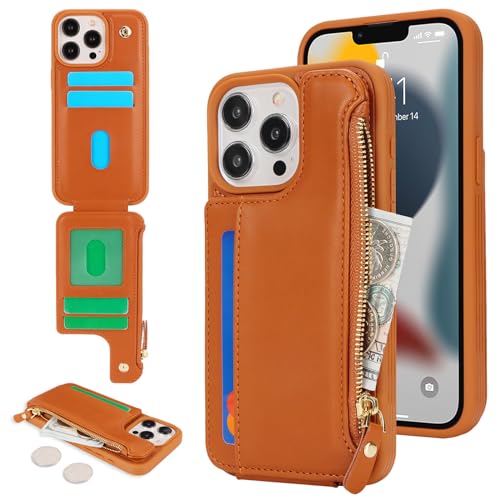 Étui portefeuille iPhone 13 Pro Max marron avec fermeture magnétique Cavor