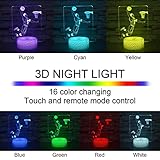 i-CHONY Basketball 3D Night Light,Sports Fan Room Decor,16 Colors Changing Dimmable NBA Basketball Lamp for Children's Room Decorations,Xmas Holiday Gifts