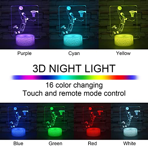 i-CHONY Basketball 3D Night Light,Sports Fan Room Decor,16 Colors Changing Dimmable NBA Basketball Lamp for Children's Room Decorations,Xmas Holiday Gifts