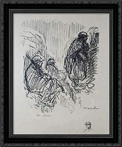 Au Creneau 20x24 Black Ornate Wood Framed Canvas Art by Theophile Steinlen