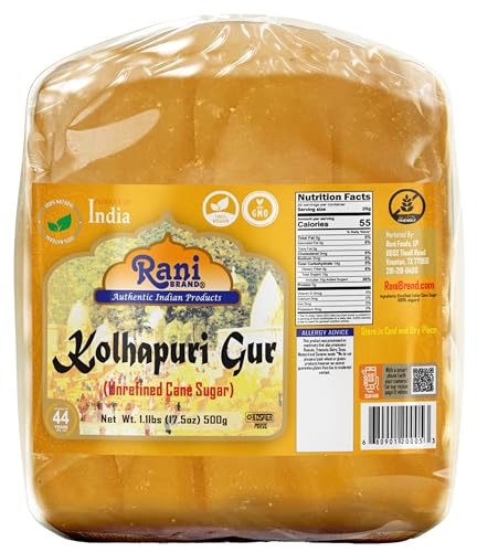 Rani Kolhapuri Gur (Jaggery) 70oz (4.4lbs) 2kg ~ Unrefined Cane Sugar, No Color added, Gluten Friendly | Vegan | NON-GMO | Kosher | No Salt or fillers