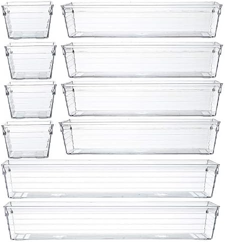 Backerysupply Clear Plastic Drawer Organizer Tray for Vanity Cabinet (Set of 10),Storage Tray for Makeup, Kitchen Utensils, Jewelries, and Gadgets