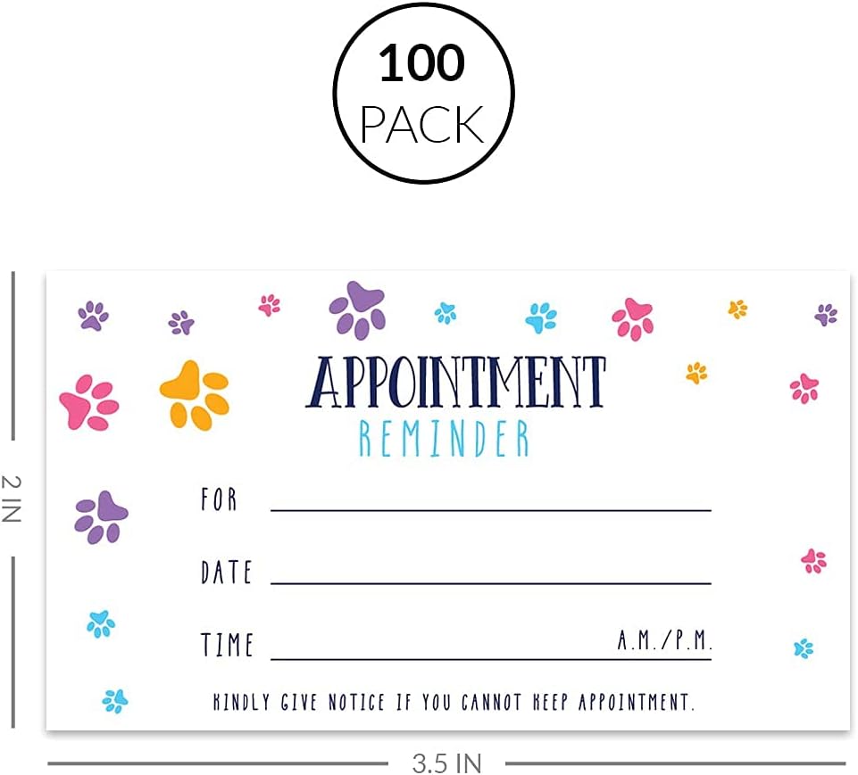 Andaz Press Colorful Paw Print Appointment Business Cards for Dog Grooming, Dog Spa, Client Reminder, Vet Office, Dog Walking, Dog Boarding, Pet Sitting, Pet Care, Dog Training, 100-Pack, 2 x 3.5-Inch
