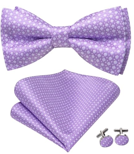 Image of Hi-Tie Bow Ties for Men Pre-Tied Pocket Square with Cufflinks Mens Bowtie Sets for Wedding Formal Party