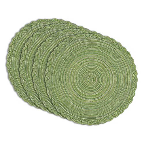 Myhomebody Round Woven Placemats, 4Pcs, 14.8" Braided Woven Placemats, Attractive Kitchen Décor Place Mats | Round Placemats As Table Mat | Lime - Braided Edge, Set Of 4 #TOP19