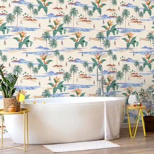 Vinilos Para Muebles Beige Tropical y Papel Pintado Autoadhesivo Palmeras 44.5cm Cocina 3