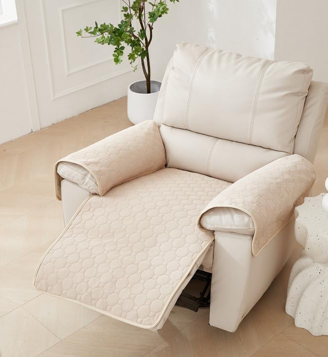Yogsey Waterproof Recliner Sofa Cover Pet Non Slip Chair Covers Recliner Seat Cover with Arms Washable Recliner Covers for Reclining Chair Covers for Recliner Chair (Camel)