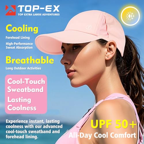 Image of TOP-EX L /XL Womens High Ponytail Baseball Cap Cooling UPF 50 Summer Waterproof Sun Hat for Running Golf Tennis Sports Foldable Pink