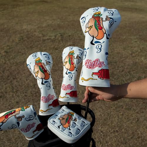 BAIRBRE Golf Club Covers, Hot Dog Golf Driver Cover Fariway Wood Headcovers Hybrid Head Covers 3 Wood Headcover Leather Golf Headcover with Number Tag for All Brand - Thumbnail 2