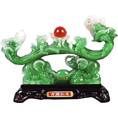 彫刻テーブルトップ風水装飾品用の装飾品、象の彫像の彫刻とルイ、繁栄の魅力、贈り物、緑