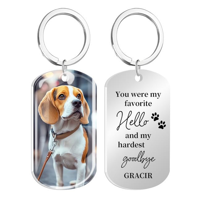 Rainsar Personalised Dog Memorial Keyring with Color Photo & Epoxy Resin Protection, Custom Engraved Pet Memorial Keepsake, Bereavement Gift for Dog/Cat Loss