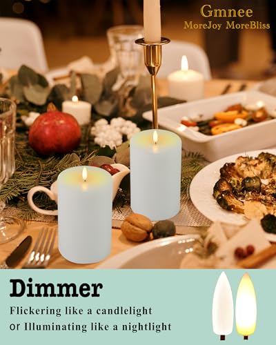 Image of Gmnee 4 inchx8 inch Flickering Flameless Candles with Remote Timer, Real Wax, White | 2 Pack 4 inch Diameter Extra-Large Pillar Candles, LED Candles, Battery Operated Candles for Table and Fireplace Decor (H 8 inch)