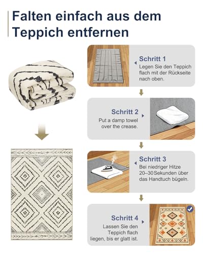 DEFYNEE Teppich Wohnzimmer 150x210 cm Wohnzimmerteppich, Waschbarer Teppich, Kurzflor (Florhöhe ca. 5,88 mm), rutschfest, Vintage & Boho Rug für Kinderzimmer, Schlafzimmer, Büro, Schwarz-Weiß