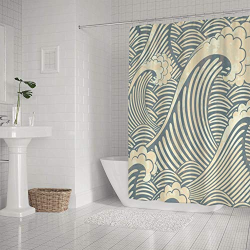 Rideau de douche vagues en polyester de qualité supérieure lavable Colo1
