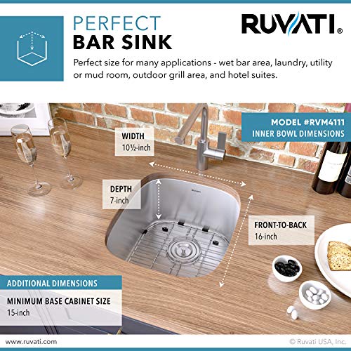 Ruvati Rvm4111 Undermount 16 Gauge 12" Bar Prep Sink, Stainless Steel #TOP2