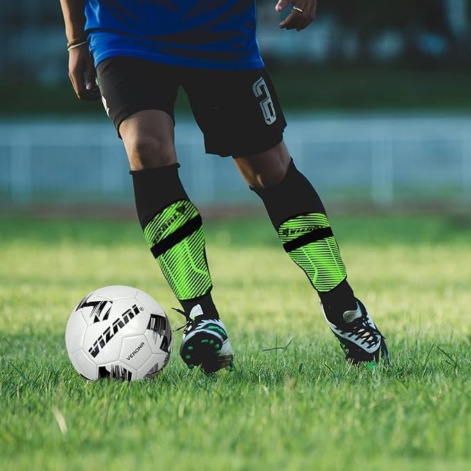 Vizari Matera Football Shin Pads for Adults & Kids - Football Shin Guards with Ankle Protection - Green, Black - Size M - Image 4