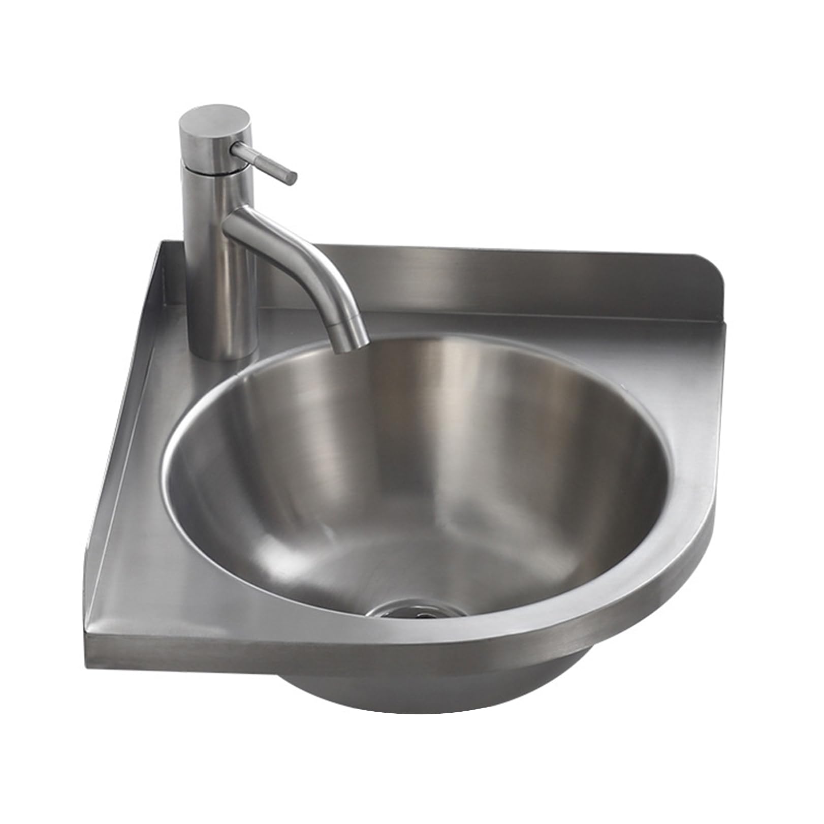 Lavabo de esquina de acero inoxidable para baños pequeños y aseos