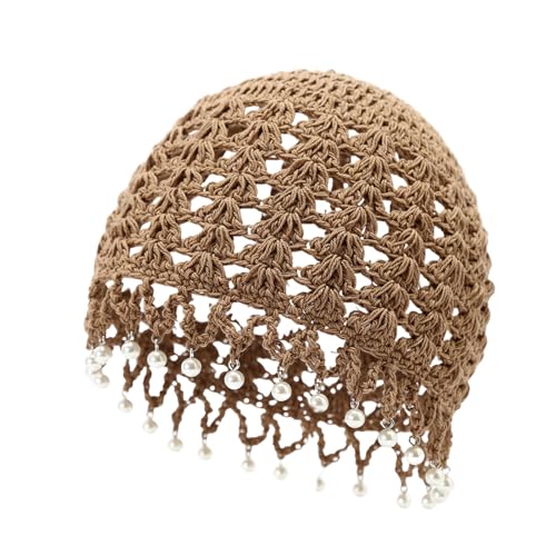 Julpsk Womens Lightweight Handmade Crochet Hat Boho Pearl Trim Beanie Cap for Beach Travel