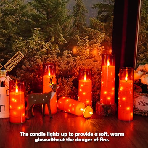 Image of Sasigeiaa Flameless Candles with Embedded Star String - Battery Operated LED Candles, with Remote,12 Red Flickering Candles for Christmas, Weddings, Home Decor & Party,(D 2.3 inchxH 5 inch 6 inch 7 inch)