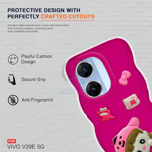 Image of AESTMO Back Case Cover for Vivo V29E 5G | 3D Cute Fun Cartoon Characters | Anti Slip Grip Cute Wave Curly Frame Shape | Full Body Protection Back Cover for Vivo V29E 5G (Pink)