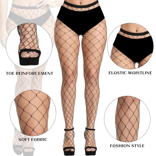 Image of iCamter Plus Size Fishnet Stockings, Black Fishnet Tights Thigh High Stockings Suspender Pantyhose