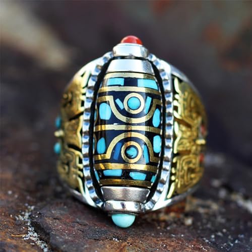 3PS Turquoise Six-Character Mantra Nine-Eyed Dzi Bead Bracelet, Ring, Necklace, Six-Character Mantra Bead Bracelet Tibetan Feng Shui Bracelet For Men&Women (7.9 in, Six Character Mantra) - Thumbnail 5