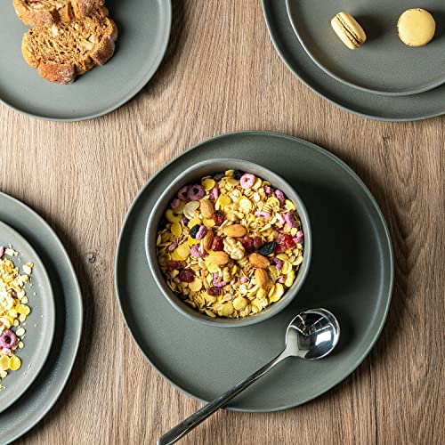 Amorarc Stoneware Cereal Bowls For Kitchen, 28Oz Large Ceramic Soup Bowls Set Of 4 For Meal, Chip-Resistant Kitchen Bowls With Wavy Rim, Reactive Glaze Matte Green-Ish Gray #TOP4