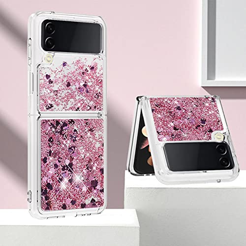 Coque Samsung Z Flip 3 anti-rayures scintillante effet sables mouvants Rosegold