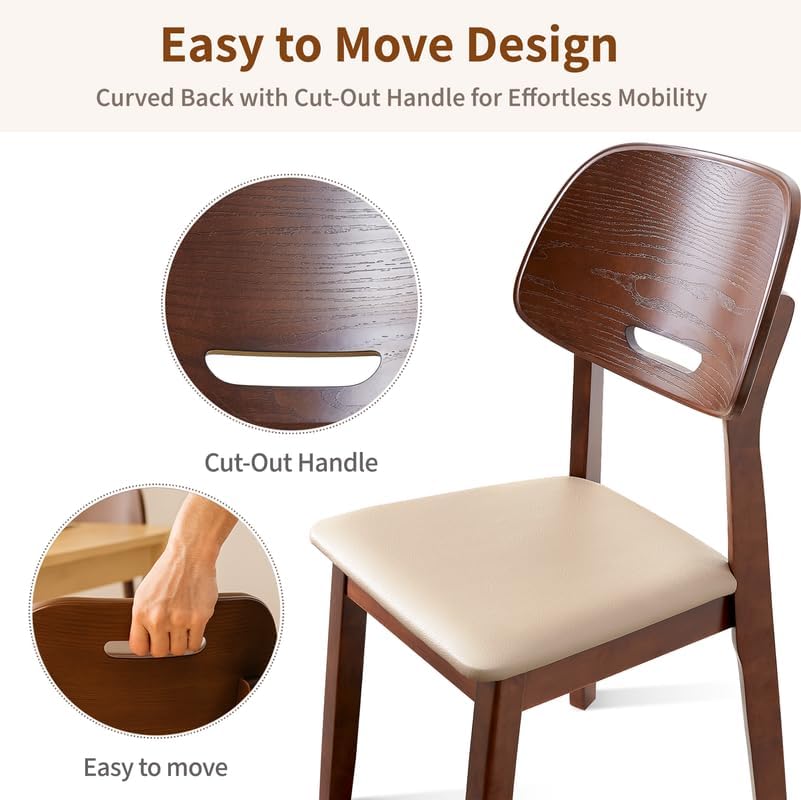 Miniatura 4 de Juego de 2 sillas de comedor de roble macizo, sillas de cocina tapizadas con respaldo de madera curvada y asiento acolchado, sillas de comedor de