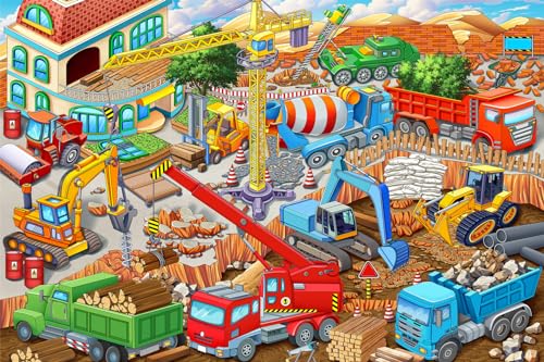 Image of Jigsaw Puzzles 100 Pieces for Kids jigsaw puzzles for Kids 100 Piece Puzzle Educational Learning Toys for 6 7 8 9 girls and boys-Engineering Vehicle