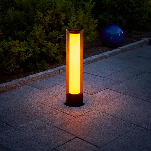 Northpoint Colonne lumineuse solaire à LED - 59 cm de haut - Effet flamme ou lumière continue - Avec batterie remplaçable - Capteur crépusculaire - Pour jardin, balcon et terrasse - Transparent
