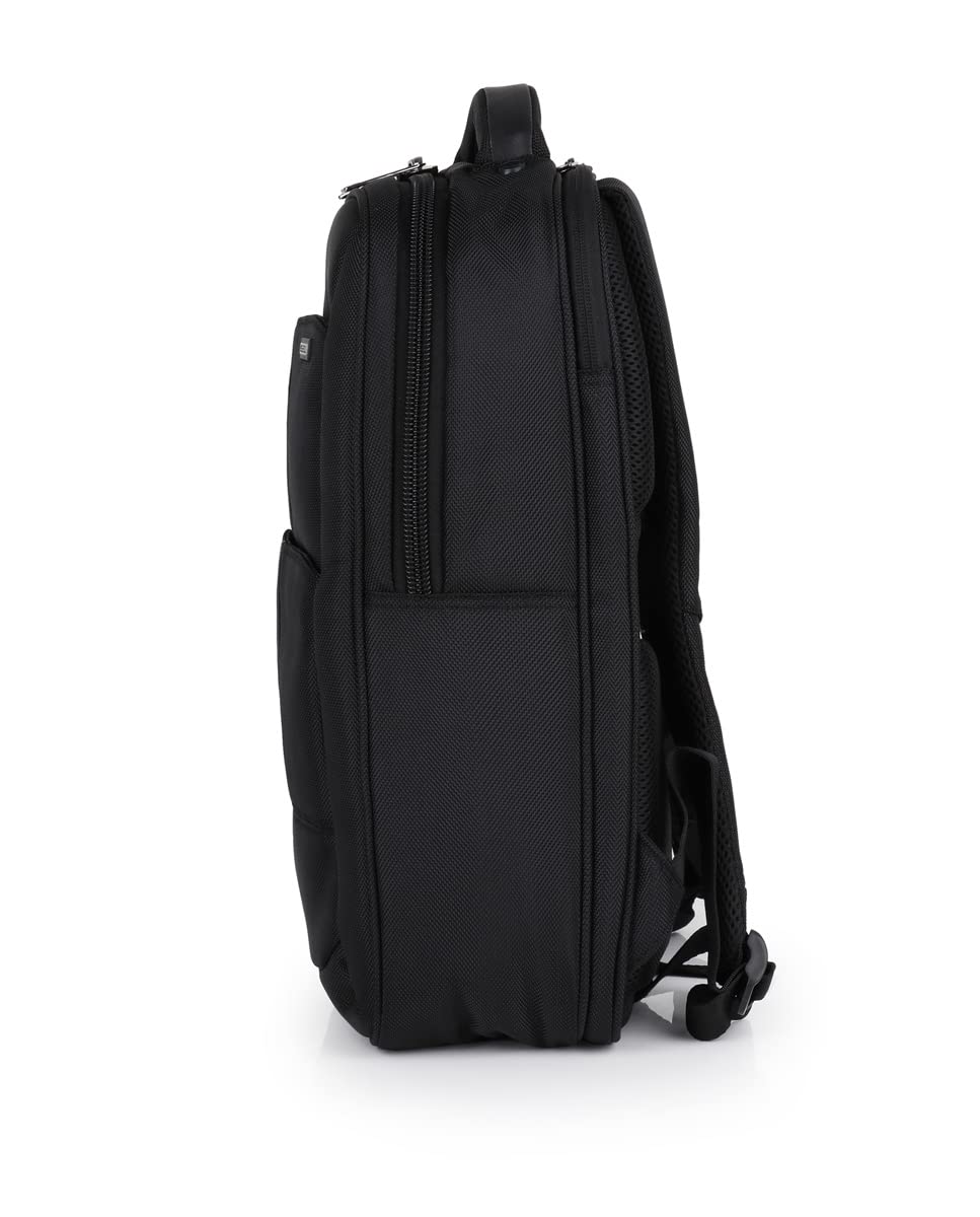 Gabol - Mochila Acolchada para Portátil 15,6" Stark 31x43x13 cm - 2 Compartimentos, Cinturón Ajustable al Pecho y Acople a Maleta - Diseño Español en Poliéster y Piel Sintética - Negro