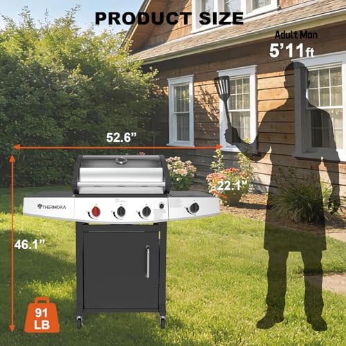 Image of 4 Burners Propane Gas Outdoor Grill 50,000 BTU, 553 Sq.in, Searing Burner, Side Burner, Porcelain-Enameled Grates BBQ Grill, Stainless Steel Propane Grill, Patio Garden Family Party Barbecues