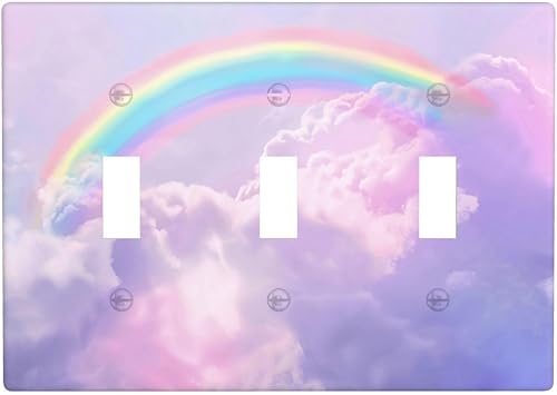 Rainbow in the Clouds Light Switch Cover 3 Gang Triple Toggle Pink Purple Wall Plate Decorative Switchplate Receptacle Faceplate for Bathroom Kitchen BedroomPlastic